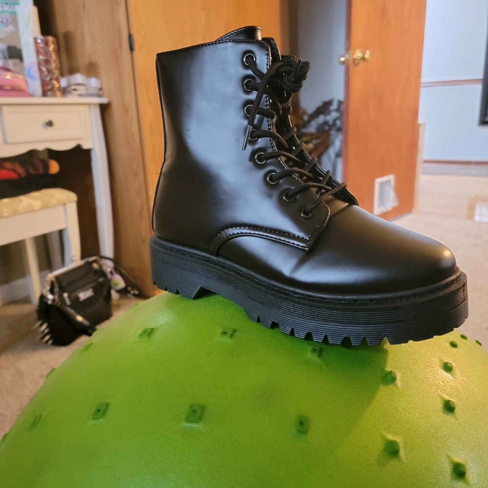 Matte black platform combat boots